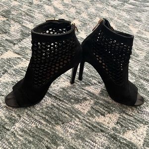 Vince Camuto black suede open-toe ankle booties
